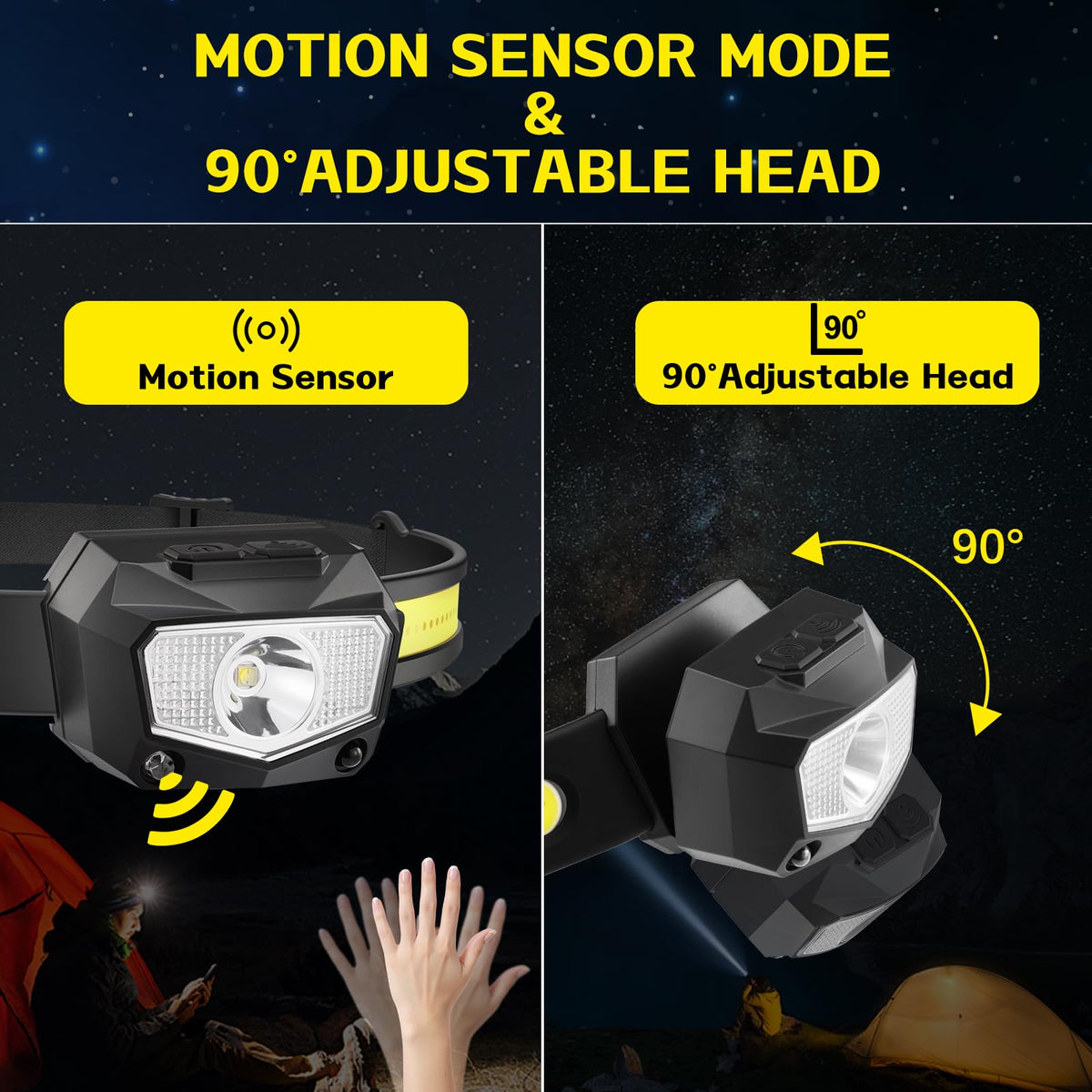 KYEKIO 3Pack Rechargeable LED Headlamp with Spot Light/Head lamp for Adults
