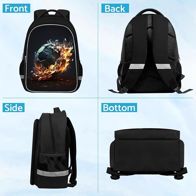 School Backpack for Boys - Soccer Boys Backpack for Kids Children Teens Elementary Middle School - Students Bag for Ages 6-18,17″Bookbag Multifunctional Large Capacity