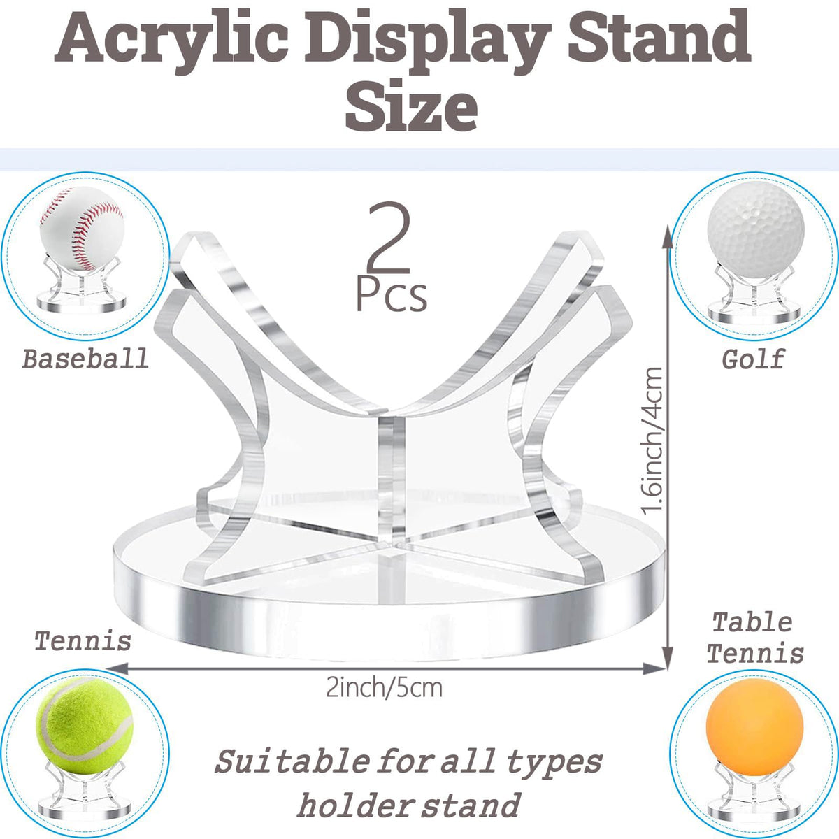 QIOOLEEO 2Pcs Acrylic Baseball Holder Display Case Display for Balls Suitable for Baseball, Golf Softball, Tennis Ball Spheres, Thanksgiving Pumpkin Ball, Wooden Eggs Clear Baseball Stand