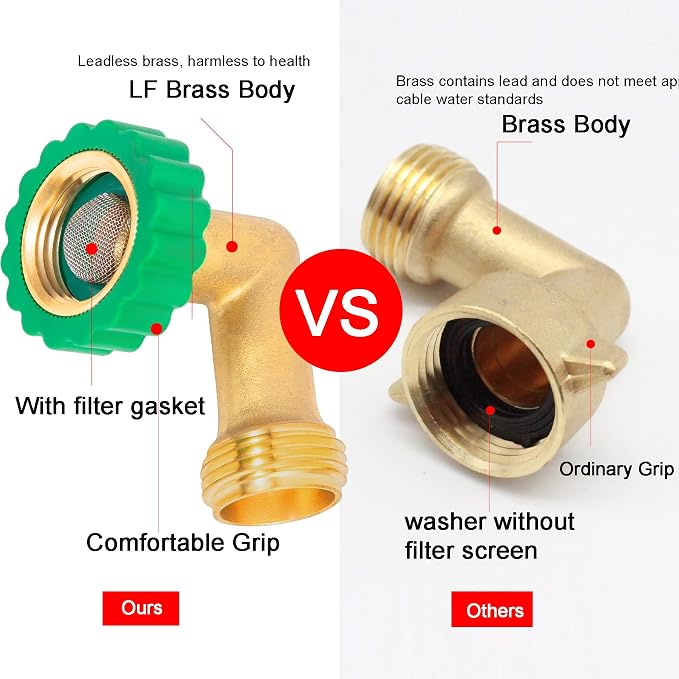 Lead-Free Brass 90°Hose Elbow Fitting, 90 Degree Hose Saver Green Quick Swivel