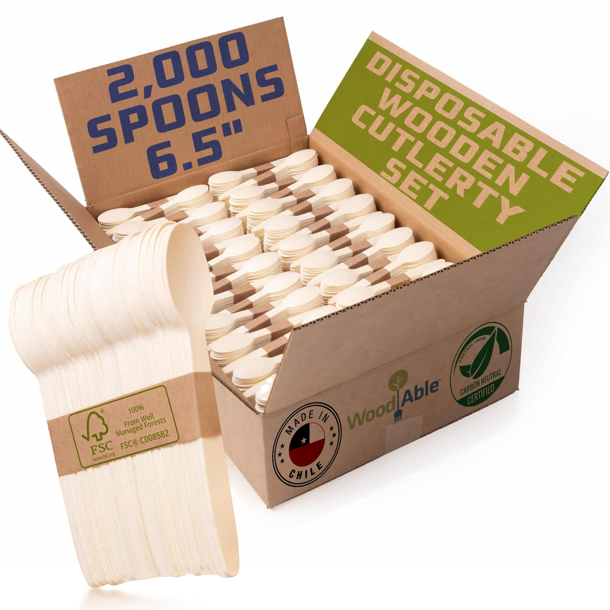 WOODABLE Wooden Spoons, 100 Pack, 6.5 Inch, Bamboo Utensils Alternative