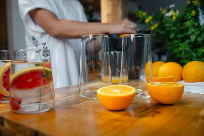 Krosno Water Glasses, Set of 4, Capacity 20 fl oz, Infinity Collection, Thin Highball Glasses,Clear Tall Glass Cups For Water, Juice, Drinks, and Cocktails, Dishwasher Safe, Made in Europe