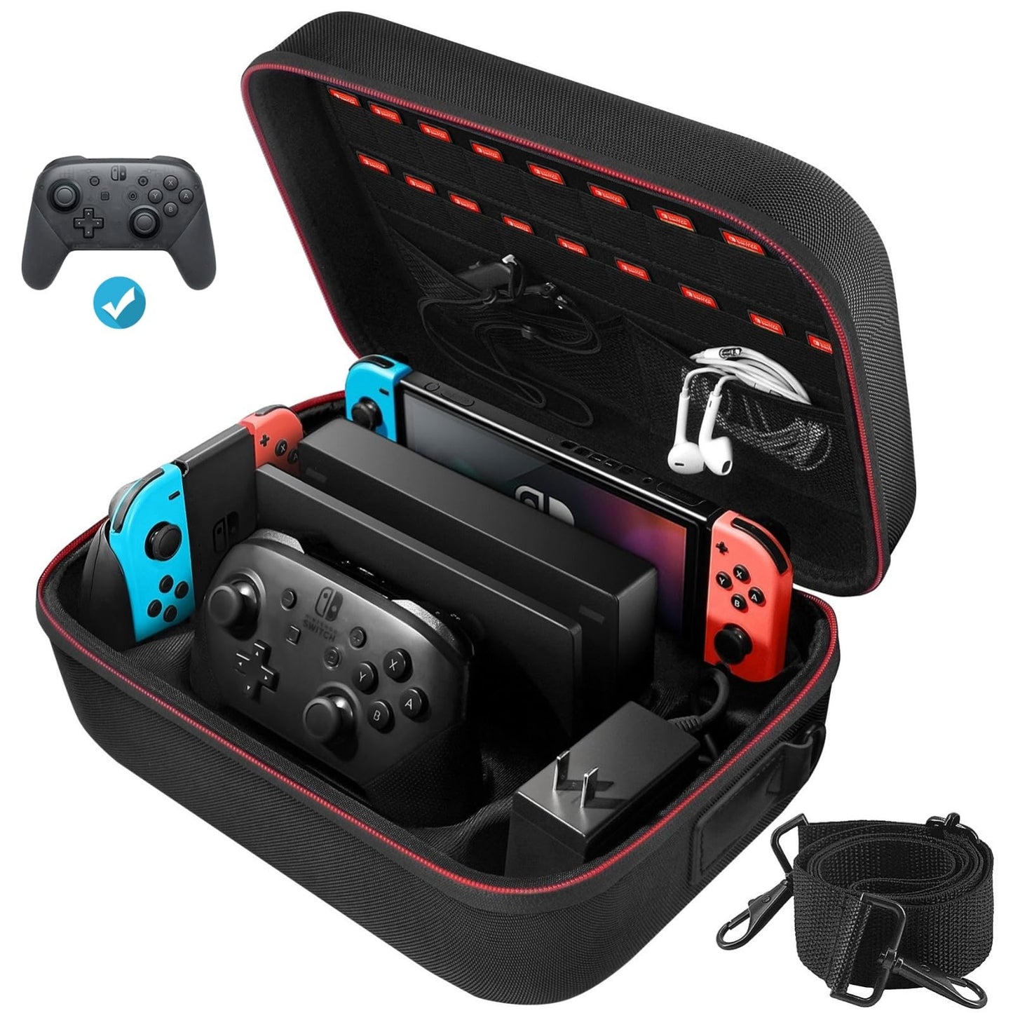 COOWPS Switch Case for Nintendo Switch and Switch OLED Model, Portable Full Protection Carrying Travel Bag with 18 Game Cards Storage for Switch Console Pro Controller Accessories White