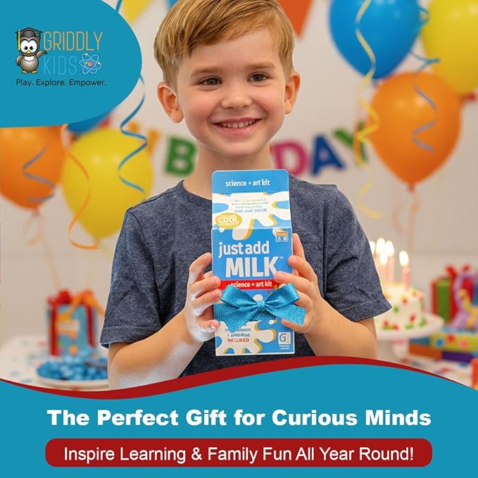 STEM Toys by Griddly Games – Just Add Milk Science & Art Kit, Best Science Kits for Kids Age 8–12, Hands-On Chemistry Set & Creative STEM Experiments