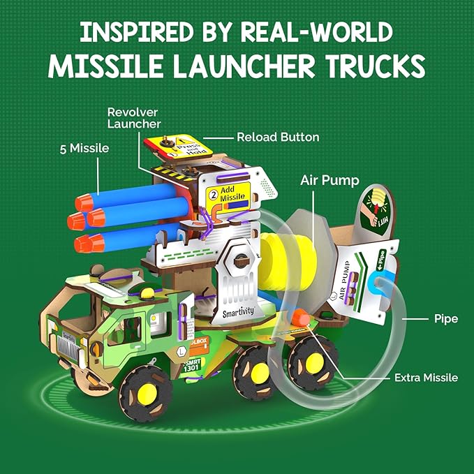 Smartivity Missile Truck - STEM Toy for Kids | Build Your Own Millitary Truck with Air-Powered -Rotating Launcher | Birthday Gift for Smart Kids | Toy for Boys & Girls Ages 8,9,10,11,12,13,14 Years