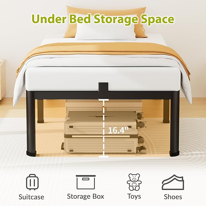 18 Inch Twin Size Metal Platform Bed Frame with Round Corners, Storage Space Under High Bed Frame-Heavy Duty Steel Slats Support, Noise Free - Easy Assembly - No Box Spring Needed
