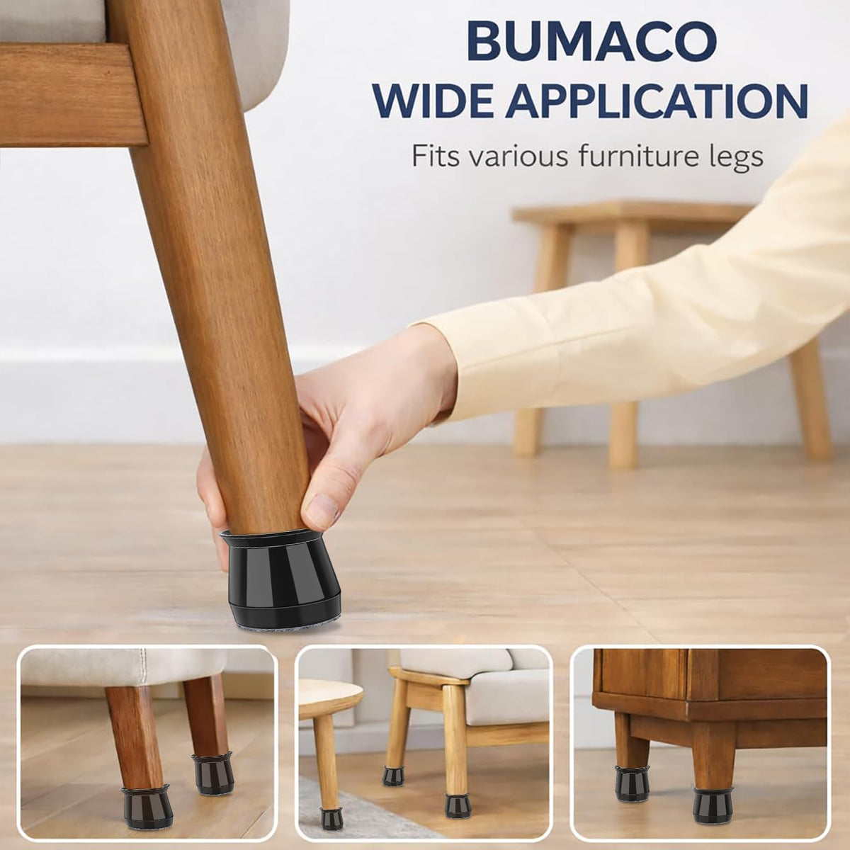 BUMACO Chair Leg Floor Protectors Chair Leg Protectors for Hardwood Floors Silicone Pads Covers to Protect Floors Black-40 Pcs Universal L (1-5/16" to 2")