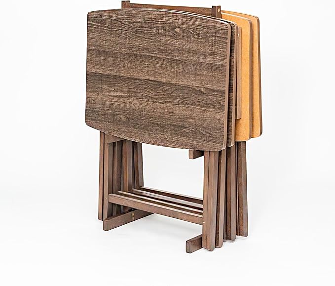 PJ Wood 5 Pack XL Oversize Tray Table for Living Room or Kitchen, Indoor TV Tray for Small Spaces and Family Gatherings, Rustic Espresso
