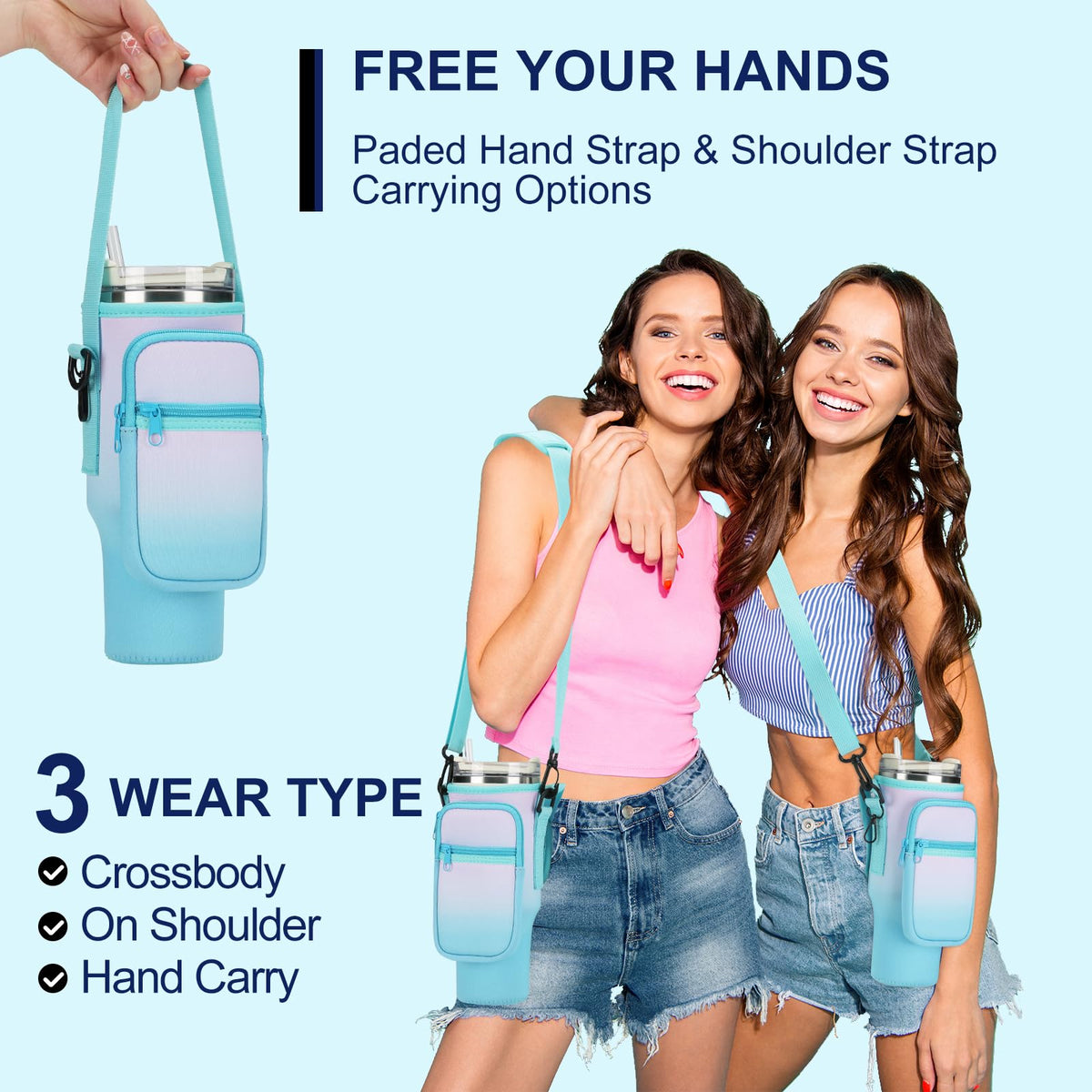 GOEWY Water Bottle Carrier Bag for Stanley 40oz Tumbler with Phone Pocket Water Bottle Holder with Strap Neoprene Water Bottle Pouch for Stanley Cup Accessories