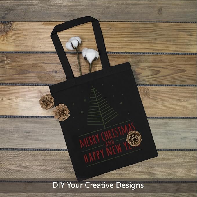 TOPDesign 10-Pack Economical 11.8"x13" Black Cotton Tote Bag, 5oz Lightweight Fabric, Small Reusable Grocery Shopping Cloth Bags, DIY Your Creative Designs
