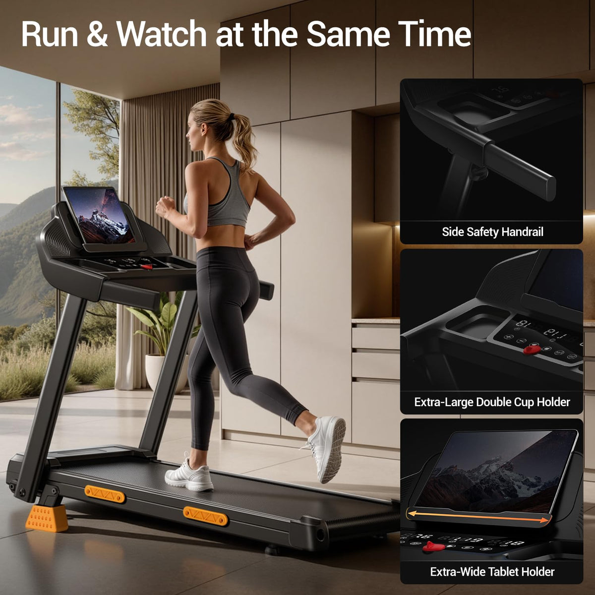 16% Treadmills for Home with Handle, 3 in 1 Portable Treadmill with Incline, Foldable Treadmill with Three Screen, 12 Preset Programs, 400LBS