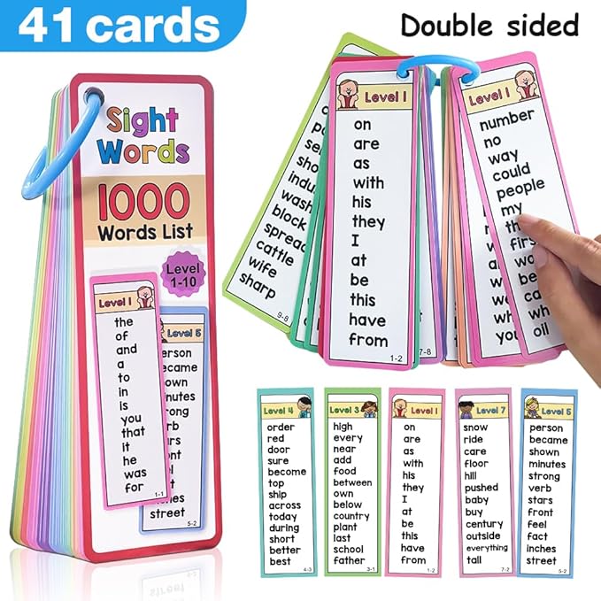 Lachilly 1000 Sight Words Flashcards, Dolch Words List Flash Cards, High Frequency Word Lists, ESL Teaching Materials, Vocabulary Building, Essential Teacher Teaching Aids for Primary School