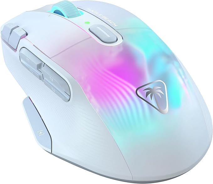Turtle Beach Kone XP Air Wireless RGB Gaming Mouse, 19000 DPI Optical Sensor, 100-hour Rechargeable Battery & Charging Dock, 29 Programmable Inputs, Ergonomic Design, Bluetooth, 4D Wheel – White