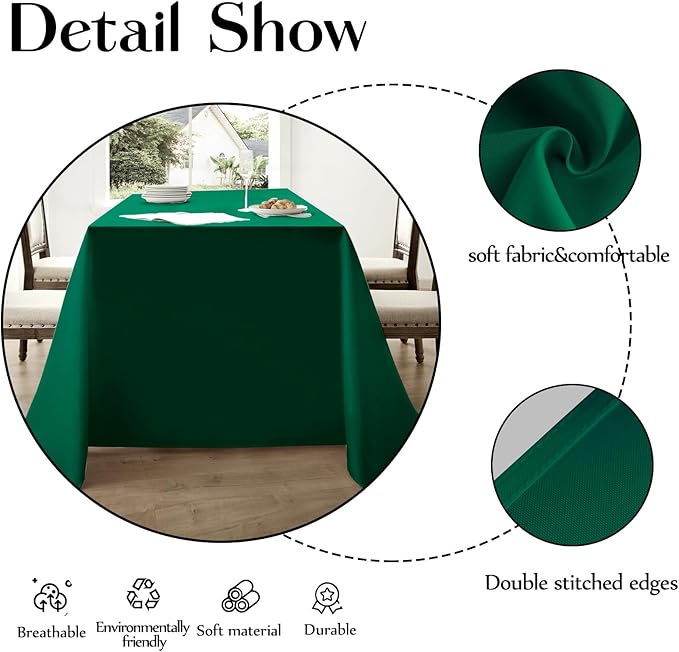Rectangle Tablecloths 90x132 Inch 6 Pack Dark Green Tablecloth for 6ft Washable Decorative Linen Polyester Table Cloths for 8ft Dining Table Banquets Buffet Parties and Wedding