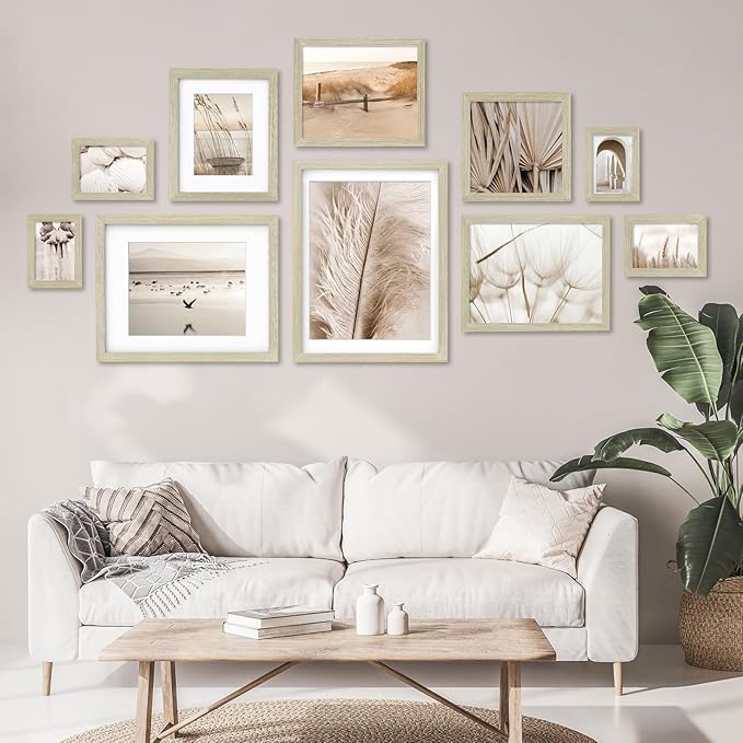 Egofine 11x14 Picture Frame Made of Solid Wood Covered by Plexiglass, Display Pictures 5x7/8x10 with Mat or 11x14 Without Mat for Table Top Display and Wall Mounting Photo Frame, Distressed Wood Grain