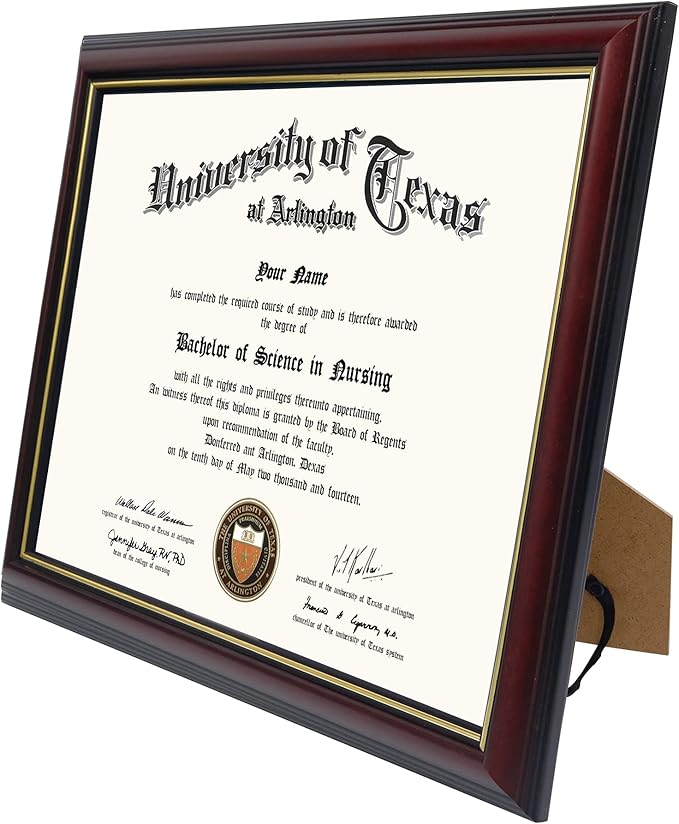 GraduationMall 8.5x11 Certificate Diploma Frame,Solid Wood & UV Protection Acrylic,Cherry Finish with Gold Trim,2 Pack