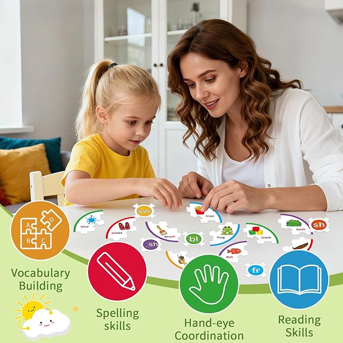 Phonics Word Puzzles for Kids, Phonetic Rhyming Game for Kindergarten, Reading Spelling Game, Toddler Speech Therapy Toys, Sight Words Games, Short Vowel Sound Blends for Preschool Learning