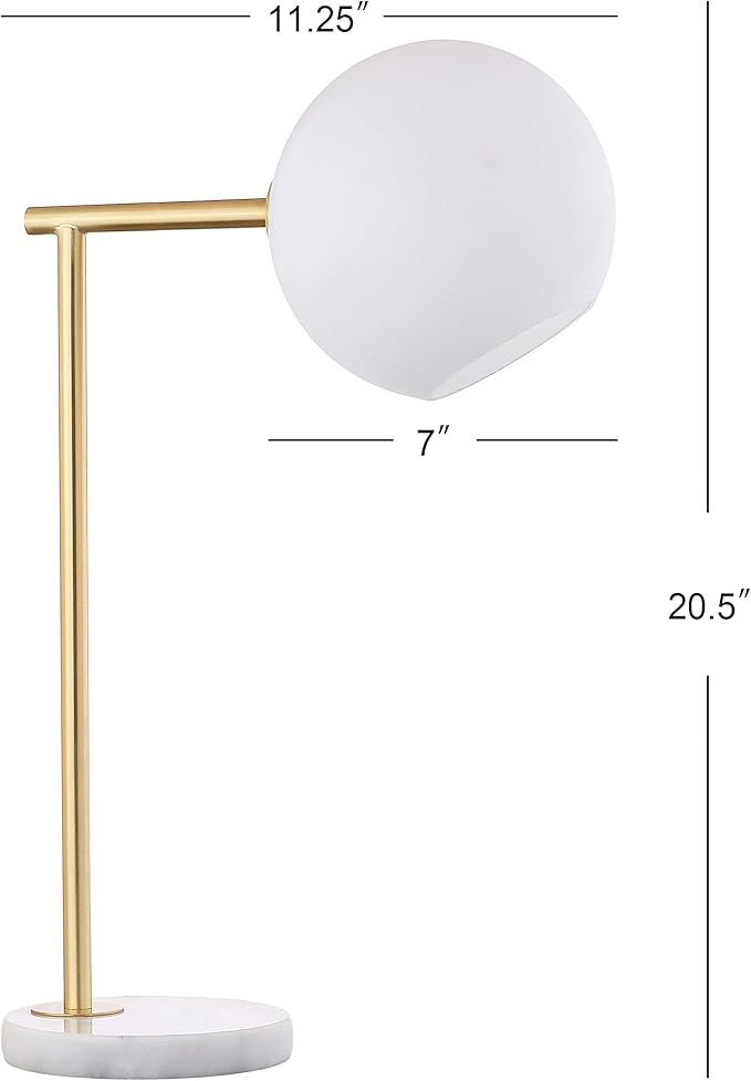 JONATHAN Y 20.5" Gold/White Modern Metal Marble LED Bedside Table Lamp for Bedroom, Frosted Glass Globe Shade, Minimalist Scandinavian Lamp for Living Room JYL1000A