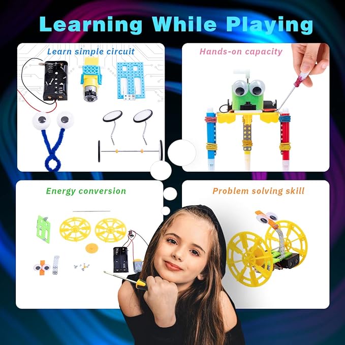 Electric Motor Robotic Science Kits, DIY STEM Toys for kids, Building Science Experiment Kits for Boys and Girls-Doodling, Balance Car, Reptile Robot (3 kits)