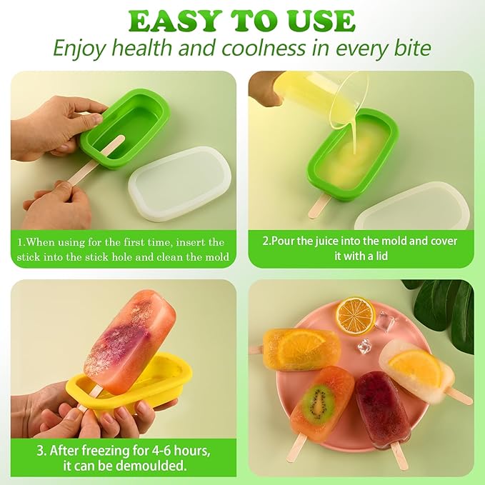 WMKGG Stackable Silicone Popsicle Molds with Lids, 4 PCS Ice Cream Molds