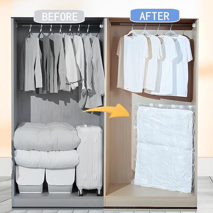 10 Jumbo Vacuum Storage Bags, Vacuum Seal Bags for Clothing, Pillows, Comforters, Blankets, Space Saver Bags with Hand Pump