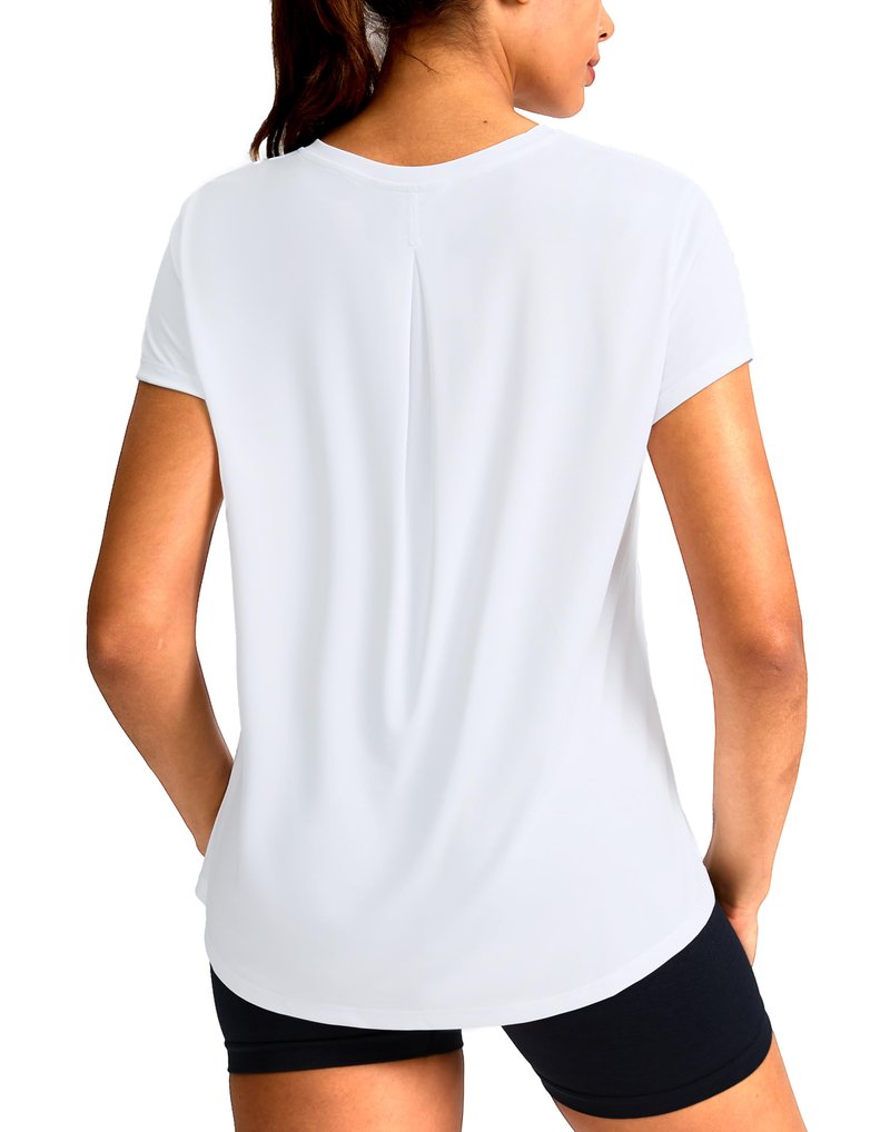 SANTINY Short Sleeve Workout Tops for Women Loose Yoga T-Shirts Sun Protection Breathable Running Athletic Tee Shirts (White_XL)