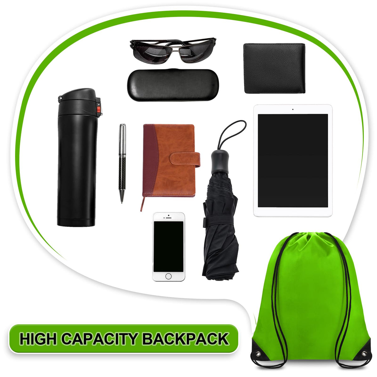 Grneric Drawstring Bags 28 PCS Drawstring Backpack Bulk String Backpack Cinch Bag Sackpack for Men Women Gym (Green)