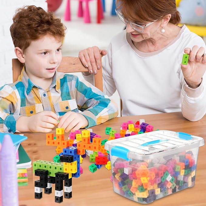 Jenaai 200 Pcs Math Cubes Counting Blocks Linking Connecting Cubes Math Manipulatives with Storage Container Educational Toy for Kids Age 4-8 Kindergarten STEM Activities Preschool(Blue)