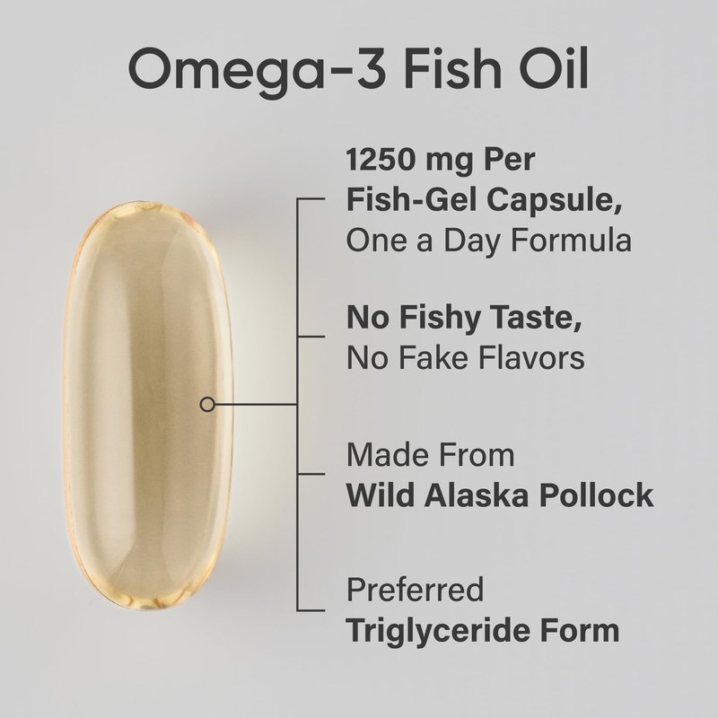 Sports Research® Omega-3 Fish Oil 1250mg from Wild Alaska Pollock, 90 Count