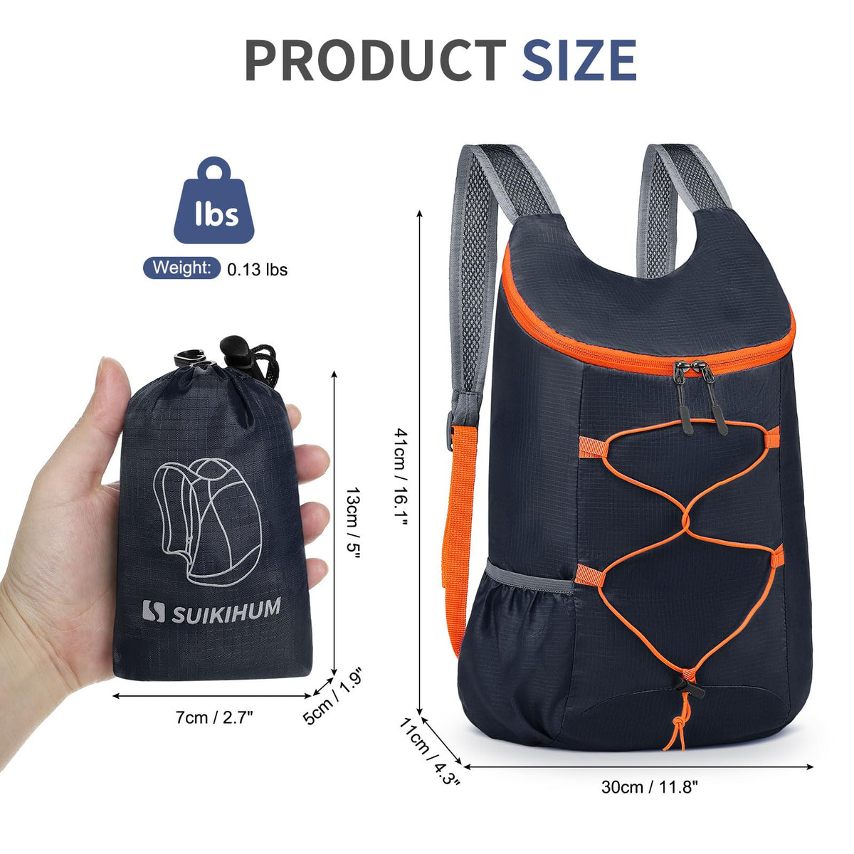 SUIKIHUM 20L Hiking-Daypack Lightweight Foldable Travel Packable Backpack for Camping Cycling Outdoor, Navy Blue