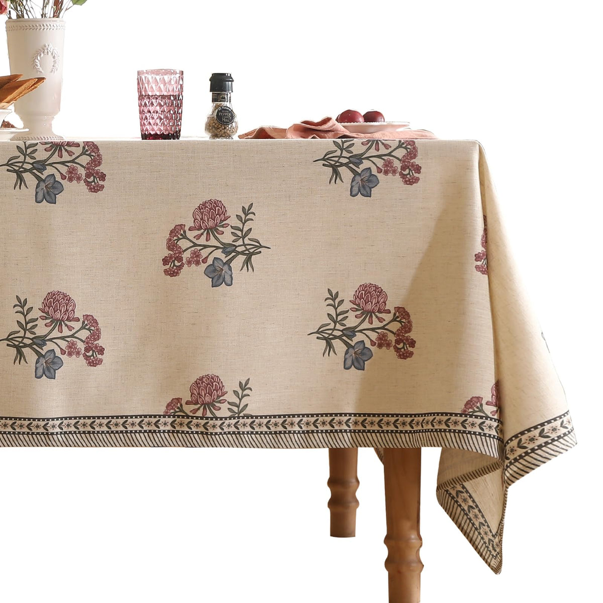 ISAENNE Designer Linen Square Large Tablecloth,67"x67"-Serenity G