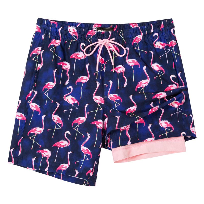 SURF CUZ Mens Swim Trunks with Compression Liner Quick Dry Swim Shorts 7" Swimming Trunks Stretch Bathing Suit 7 Inch,Flamingo Pink,S