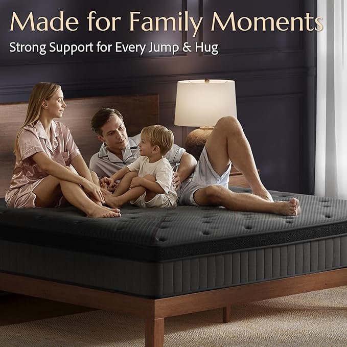 Aura King Size Mattress - 12 Inch Hybrid Mattress Colchones King in a Box - Medium Firm Cooling Gel Memory Foam & Pocket Coils for Pressure Relief - Motion Isolation - Fiberglass-Free - Black