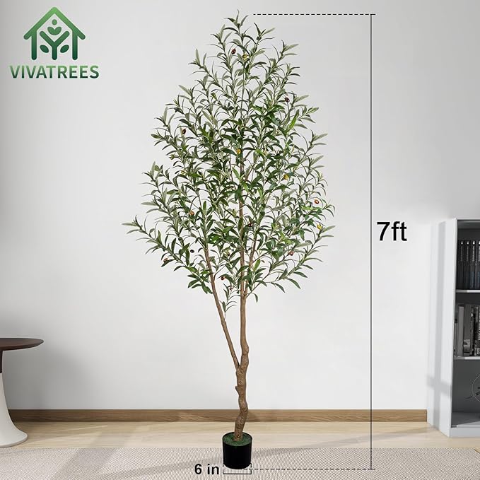 7FT Olive Tree Artificial Indoor, 84in Tall Faux Olive Tree with Pot, Fake Potted Tree with Fruits for Home Office Decor
