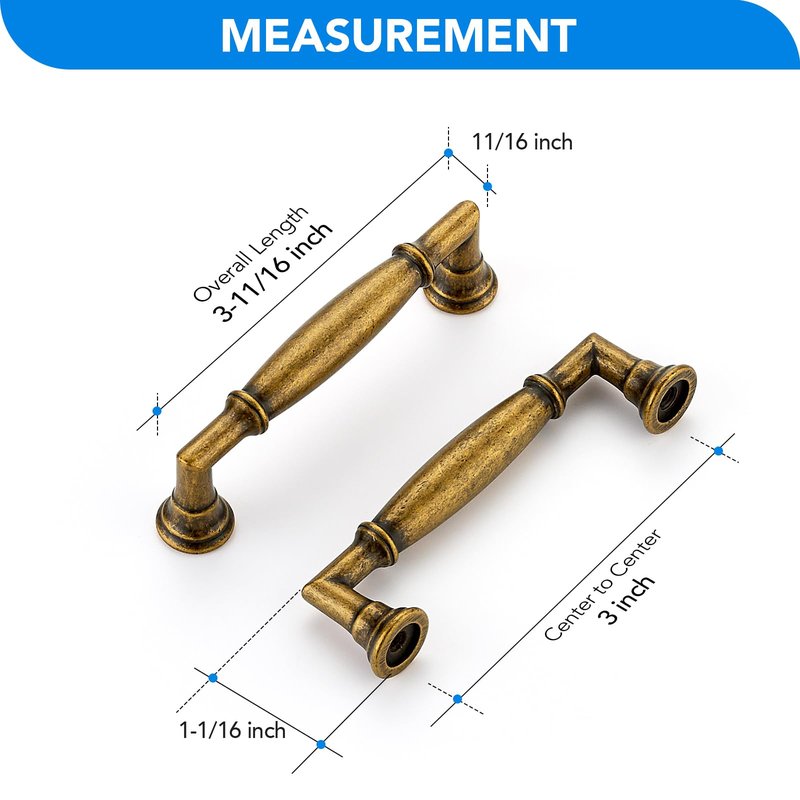 HOME EDIT 5 Pack 3 Inch Antique Brass Cabinet Handles Solid Zinc Alloy Pulls for Kitchen, Dresser, Closet & Bathroom Cabinets Hardware