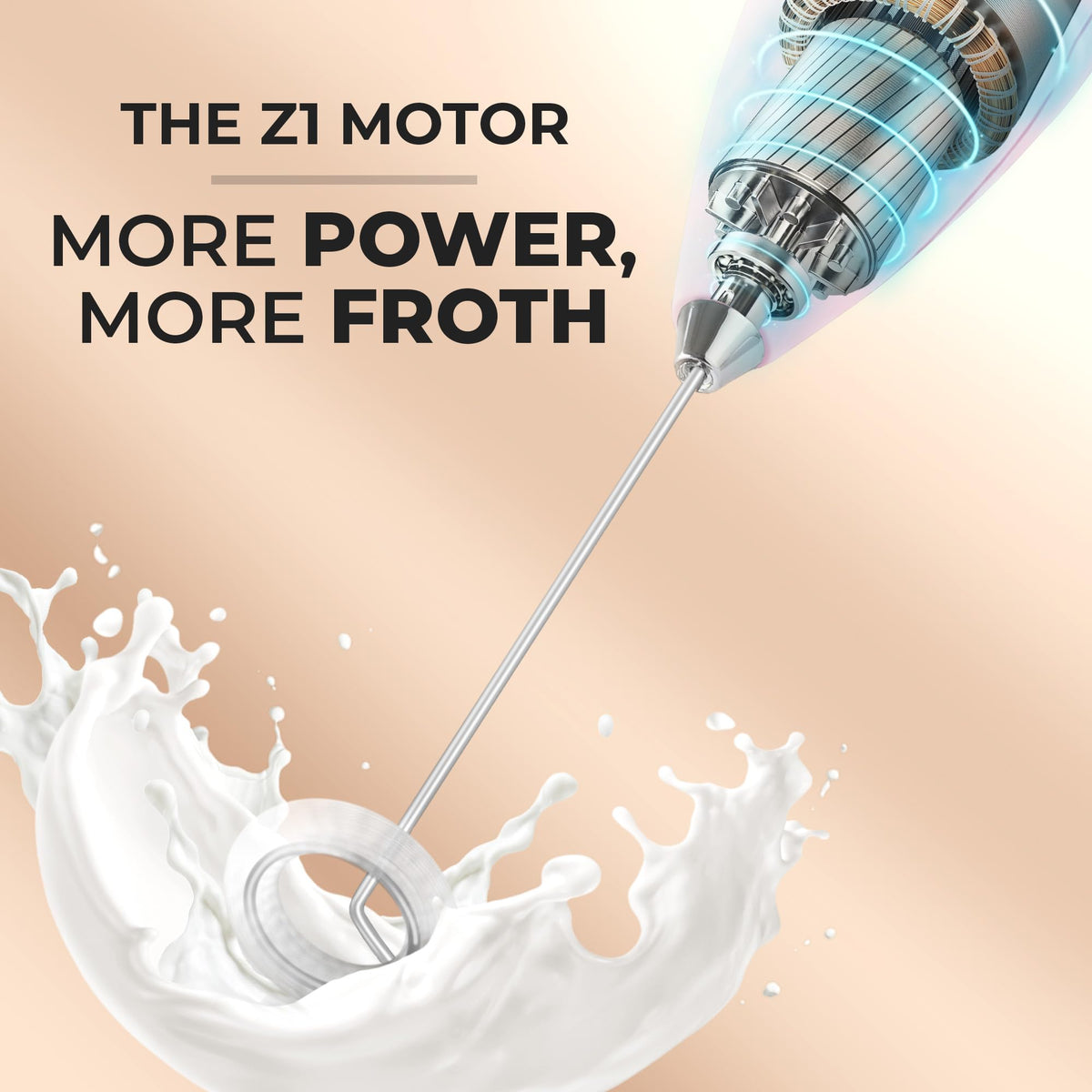 Zulay Kitchen Powerful Milk Frother Wand With Duracell Batteries - Ultra Fast Handheld Drink Mixer - Electric Whisk Foam Maker for Coffee, Lattes, Cappuccino & Matcha - Z1 Motor - Aqua