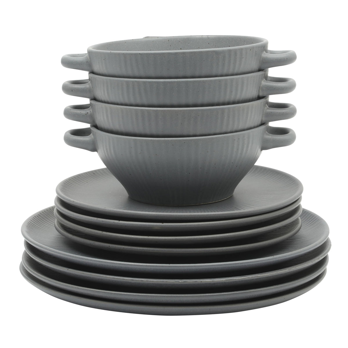 Gibson Elite 12 Piece Matisse Moderna Stoneware Reactive Glaze Plates and Bowls Dishes Dinnerware Set - Cobalt Blue