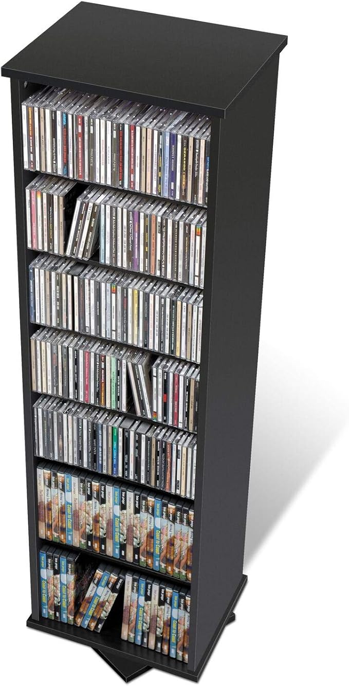 Prepac 2 Revolving Display Cabinet Media Storage, Two-Sided Spinning Tower, Black