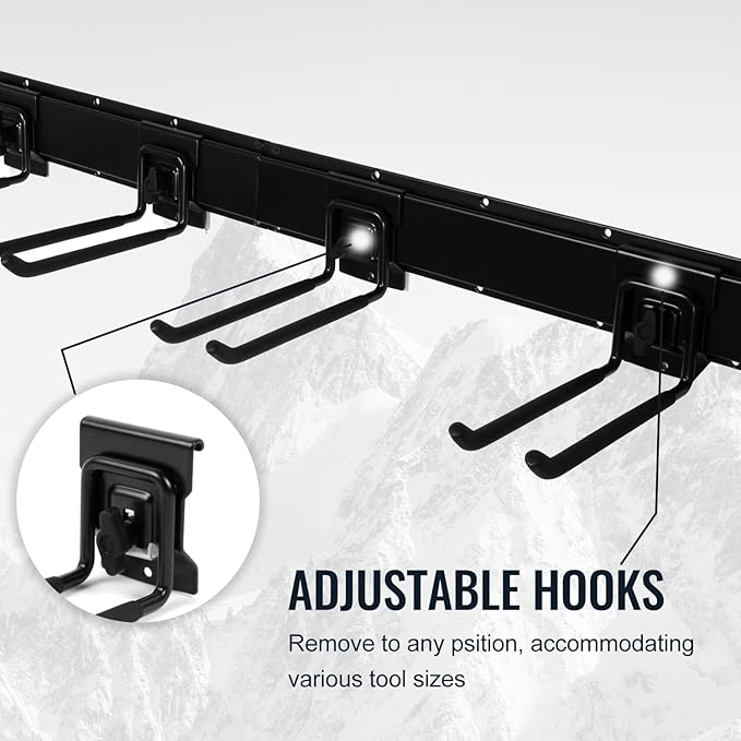 Clamping Garage Wall Organizers, 48inch Wall Mount Folding Chair Rack, Heavy Duty Garage Tool Organization, Shovel Hangers Yard Tool Hook, Hold Up to 420lbs (48Inch Black)