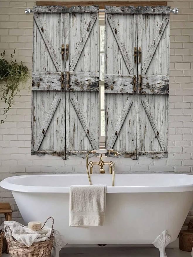 Vintage Gate Living Room Curtains 72 Inches length, Farmhouse Wooden Grain