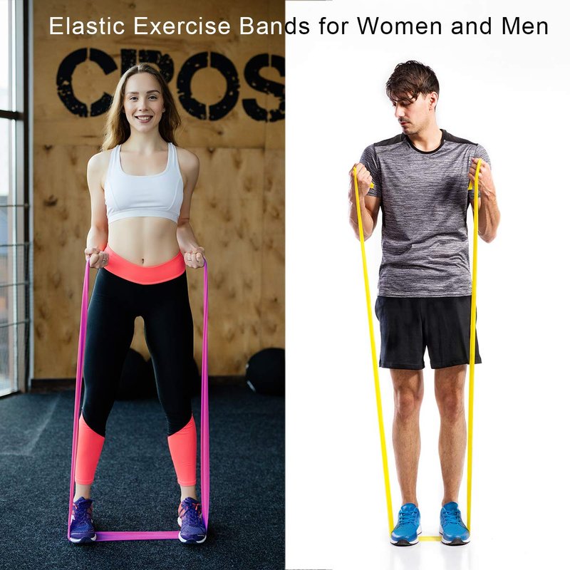Coolrunner 7FT. Long Latex Free Elastic Flat Exercise Band Set of 3 with Carry Bag, Wide Fitness Resistance Bands for Pilates, Gym, Physical Therapy, Yoga, Carry Bag, Green & Yellow & Rose Red