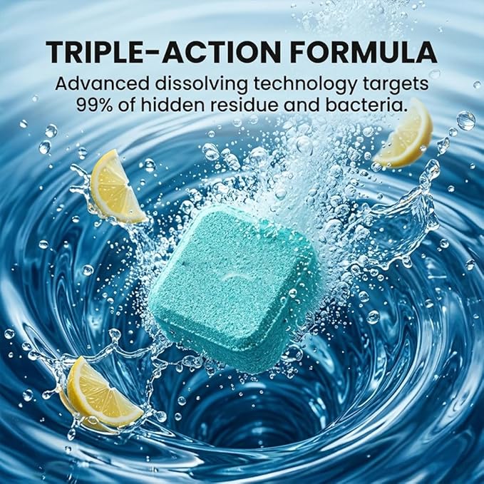 RAINPOT Washing Machine Cleaner for Washing Machines, Universal Compatible with Front Loader & Top Loader, Effective Odor Eliminator, Septic-Safe, 12 Tablets (48 PCS)