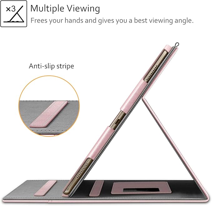 Fintie Multi-Angle Case, 2017/2015 iPad Pro 12.9 inch (Old Model) 1st & 2nd Gen Case - [Corner Protection] Folio Stand Cover with Pencil Holder & Pocket, Auto Wake/Sleep, Rose Gold