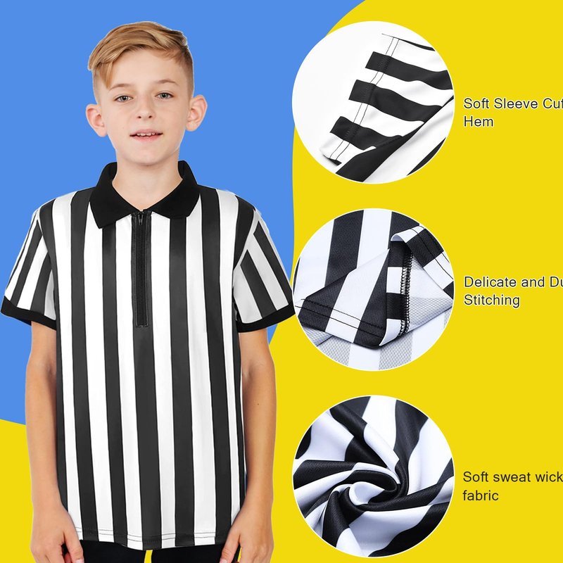Referee Shirt Costume Kids Football Basketball Official Umpire Jersey Black White Stripe Pro Ref Uniform Short Sleeve