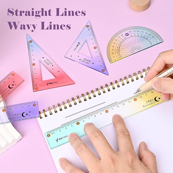BAYTORY 12Pcs Transparent Ruler Set, Shatterproof Colorful Acrylic Rulers, Clear Lightweight Geometry Set, Student Stationery Measuring Tool, for School and Office (Gradient Colors)
