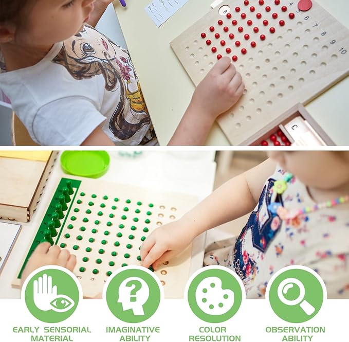 YHZAN Montessori Math Board Learning Multiplication & Division STEM Wooden Educational Toy Manipulative for Homeschooling Classroom Activity