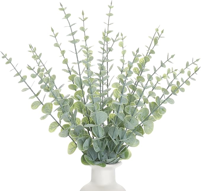 18pcs Eucalyptus Stems Greenery Stems Fake Leaves Artificial Flowers Bouquet Faux Branches Centerpiece Flores Plants for Home Party Decor Wedding Decoration