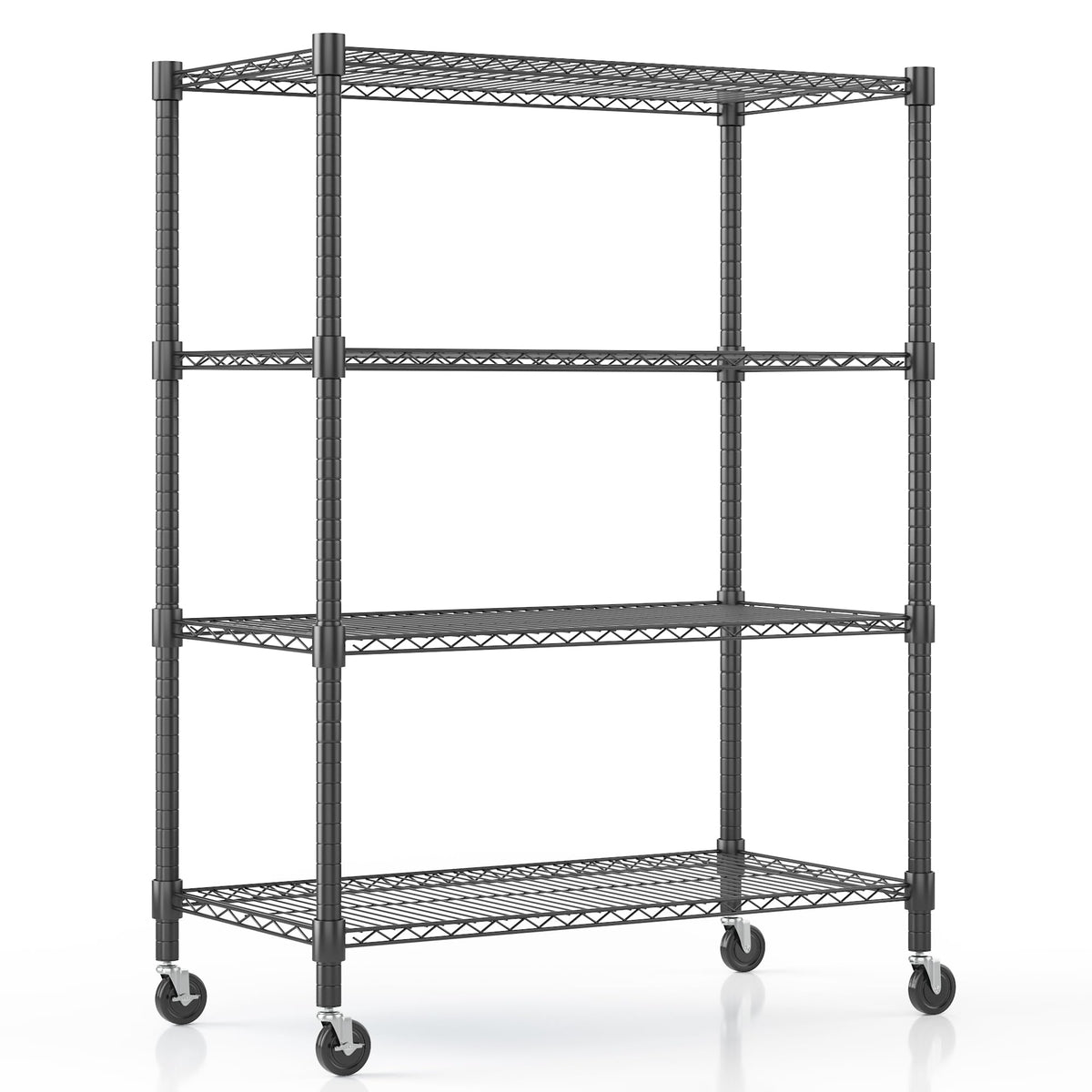 Himimi 72" H Storage Shelves 4 Tier Metal Shelving Adjustable Wire Shelf with Wheels, Heavy Duty Shelving for Garage Kitchen Pantry Bathroom Laundry 18" D*48" W*72" H, Black