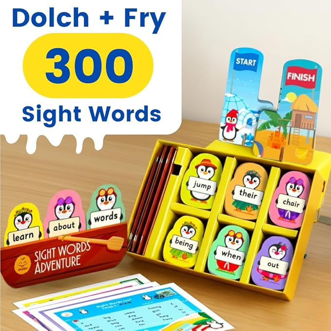Sight Words Adventure Game | 300 High-Frequency Words for Pre-K to Grade 2 | Sight Word Flash Cards | Preschool Learning Activities | Classroom Must Haves | Kids Ages 3–6 | Up to 4 Players