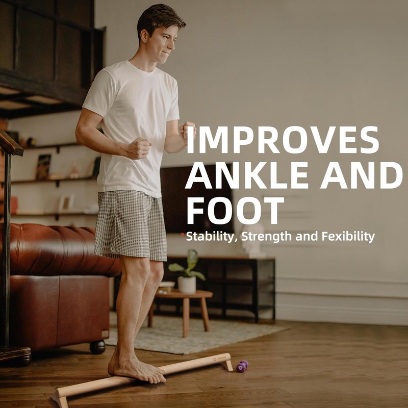 Versatile 40 Inch Beech Wood Balance Beam for Home Use - Enhance Balance, Ankle Foot Strength, Flexibility for All Ages, Physical Therapy Purposes for Plantar Fasciitis Relief.